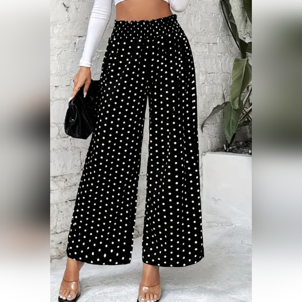 Chic Black and White Polka Dot Wide-Leg Trousers